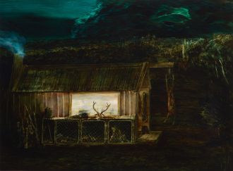 John Walsh, Hunkered in Hut 19, 2009, Oil on board John Walsh, Hunkered in Hut 19, 2009, Oil on board